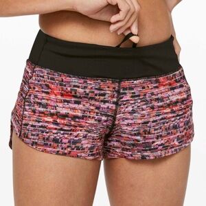 lululemon Black Pink Flash Orange Multi Print Speed up low rose shorts